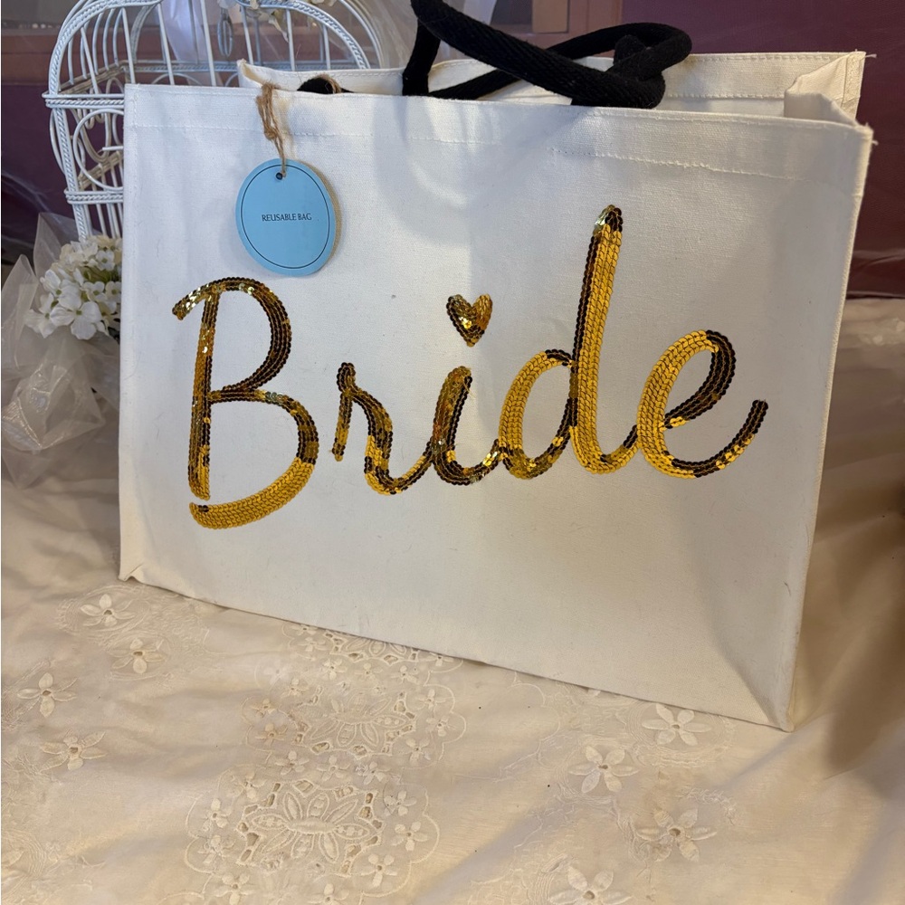 Cynthia Rowley White and Gold Bridal Tote Bag